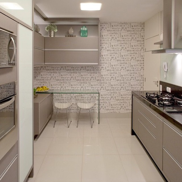 cozinha armario cinza puxador aluminio papel de parede copa