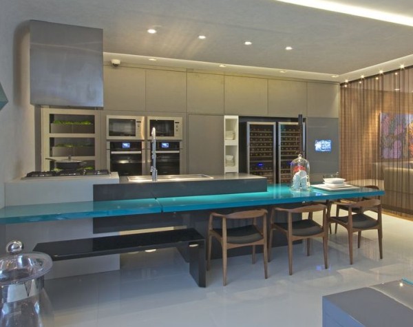 cozinha moderna casa cor cimento queimado laca turquesa