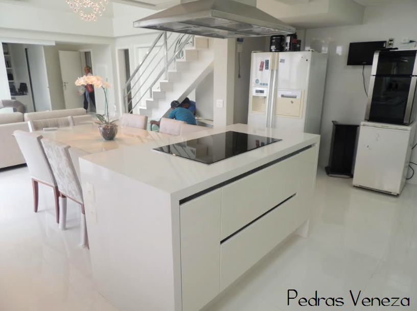 cozinha bancada quartzo stone branco