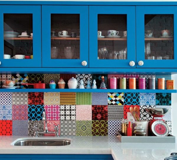cozinha colorida parede azulejo adesivo colorido ladrilho