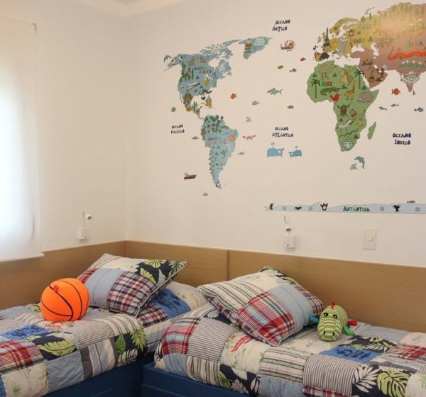 parede mapa adesivo parede cama laca azul quarto kids